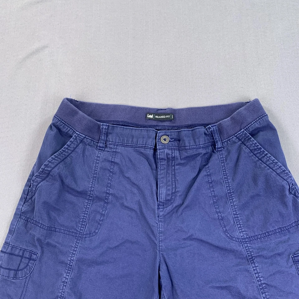 Pantalones Cortos Carga Lee Calce Relajado Utilidad Para Mujer 16W Azul Marino Tejido Cintura Elástico Foto 3 de 4