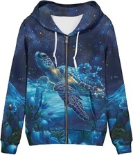 Sea Turtle Hoodie Zip Jacket Ocean Galaxy Animal Lover Gift