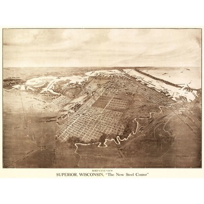 Historic Panoramic View - Superior Wisconsin - Bradley 1913 - Vintage Wall Art