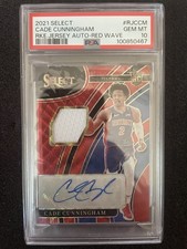 Cade Cunningham 2021-22 Select Red Wave Prizm RJA Rookie Jersey Auto PSA 10