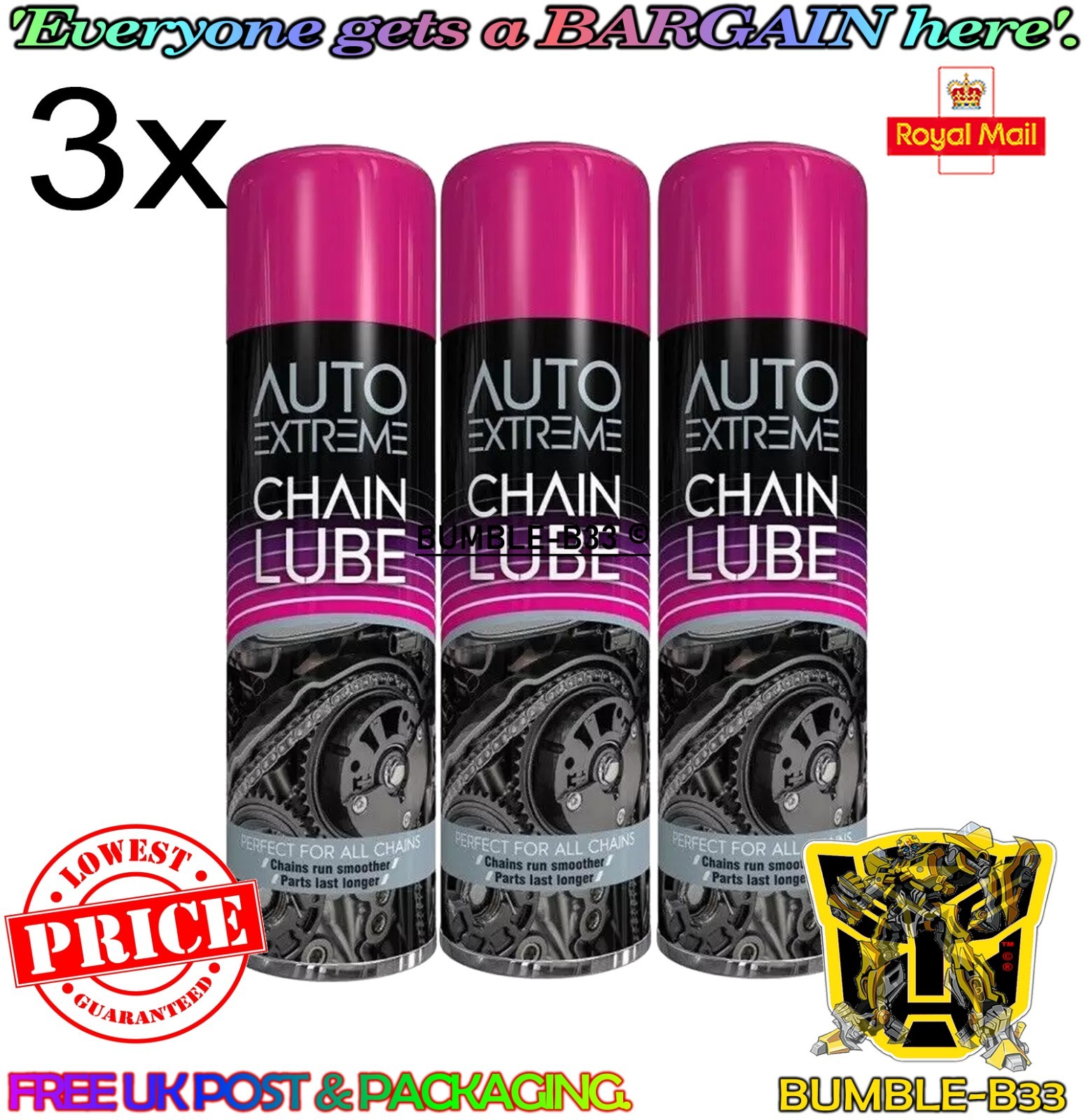 3x CHAIN LUBE SPRAY OIL 250ML FOR MOTORCYCLE MOTORBIKE BICYCLE BIKE - NEW