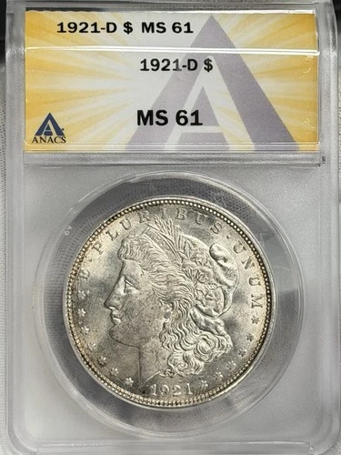 1921-D Morgan Dollar ANACS MS61 $1 Denver 90% Silver One Early US Coin