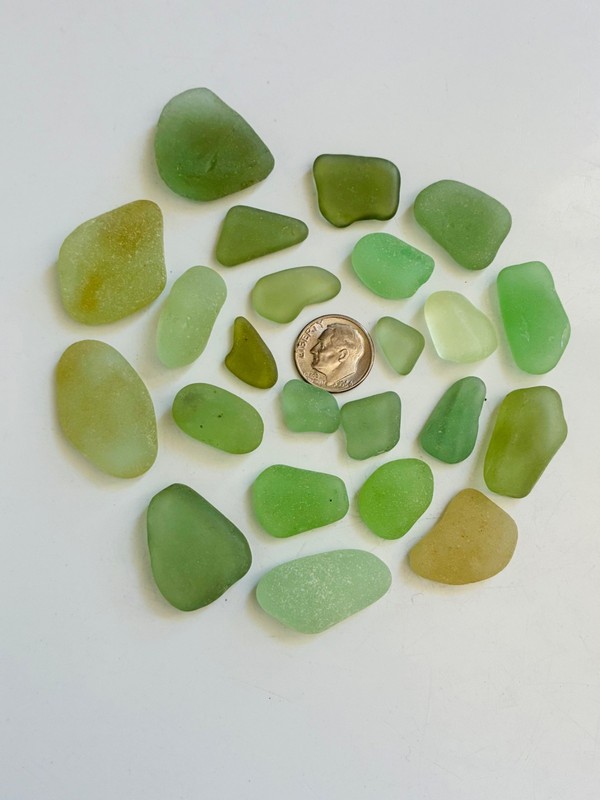 Lot of 23 Various Greens Genuine Surf Tumbled Sea Beach Glass Greens Yellow