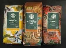Starbucks Whole Bean Coffee Lot of 3 - Veranda, Pike Place, Siren's Blend 1lb