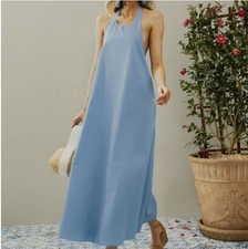 POMANDER PLACE TUCKERNUCK Cornflower Blue Lyle Halter Maxi Dress Pockets Sz XL