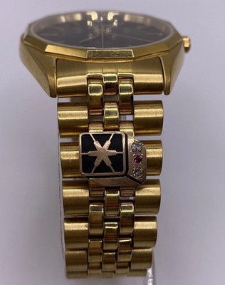 Vintage 90's Bulova Men's Watch Gold Tone Diamond Accent Black