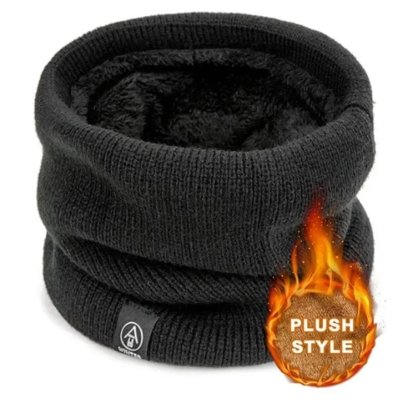 Cachecol de malha quente inverno pescoço gaiter pelúcia grossa à prova de vento para homens mulheres esporte - Imagem 2 de 4