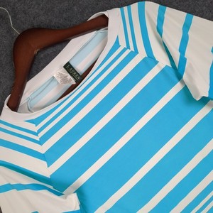 Ralph Lauren Blue White Striped Rash Guard Swim Top Large 3/4 Sleeve