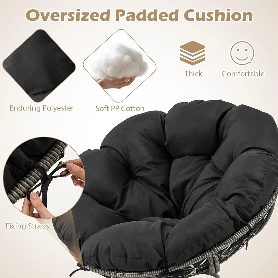 PE Wicker Papasan Chair with 360° Swivel Base, Comfy Papasan Lounge Chair W/Thic - Image 4 of 4