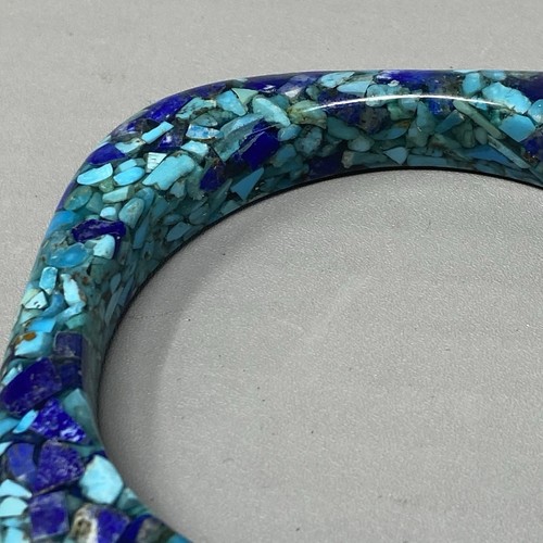Turquoise Bangle Square Bright Dark Blue Stone Inlay Chunky Retro Chakra 8.25" - Picture 9 of 12