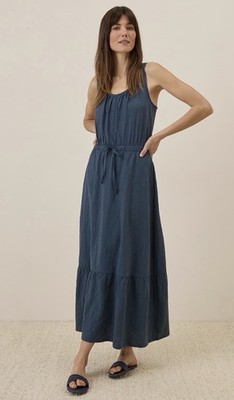 Pact L Organic Cotton Relaxed Slub Tank Maxi Dress French Navy Knit $78 Pockets