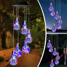 Colour Changing Solar Power LED 6 Bulbs Lights Garden Wind Chime Hanging Lights