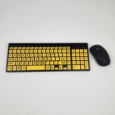 Large Print Keyboard Mouse Wireless USB Set Seniors Low Vision Yellow