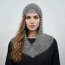Women Fantasy Chainmail 10 mm Butted Medieval Chain mail Armor Light Weigh Coif