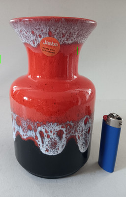 Jasba Keramik Vase N 602 10 18 ceramic fat lava space age 60/70s MCD WGP orange