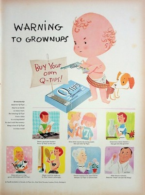 Original 1957 Vintage Health & Beauty Ad: Ft. Q-Tips Sterilized Cotton Swabs