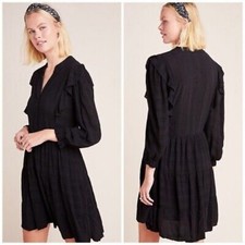 Amadi Anthropologie Dress Women’s Small Black Rossi Ruffled Tunic Dress Pockets