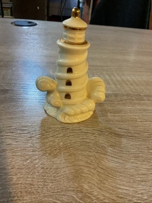 Vintage Lenox  Porcelain Lighthouse Beach Waves Figurine With Gold Trim 3 ''H