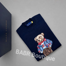 POLO RALPH LAUREN Navy Bear wearing a scarf Sweater Women s Size L - NWT