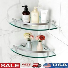Corner Glass Shelf Wall Mount Aluminum Storage Bathroom Kitchen Shelves New
