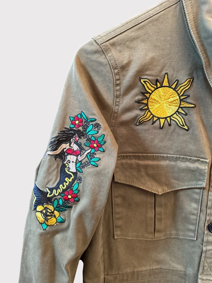 Zadig & Voltaire Army Green Tackl Tattoo Jacket Sz S Embroidered Statement Piece - Image 3 of 4