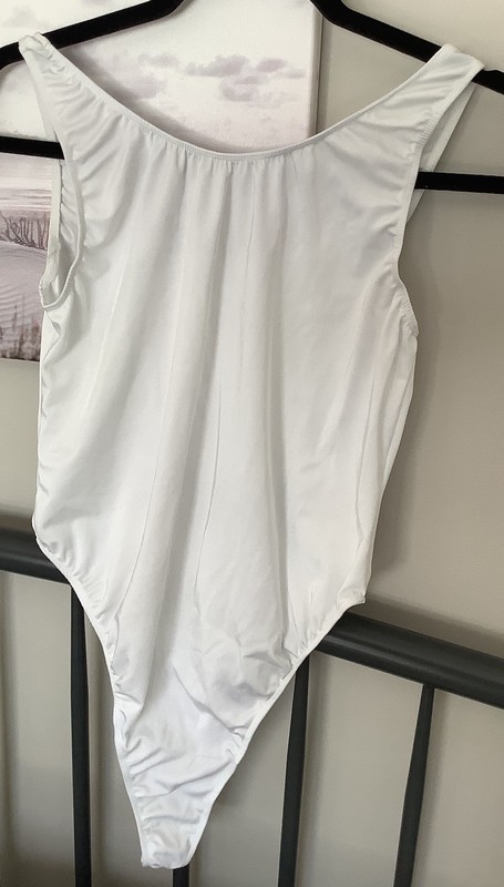 White Nylon-Spandex Thong Bodysuit, Size XL