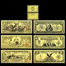 American 1896 and 1899 Years 1 2 5 Dollars Gold Foil Plastic Banknotes 6pcs/set
