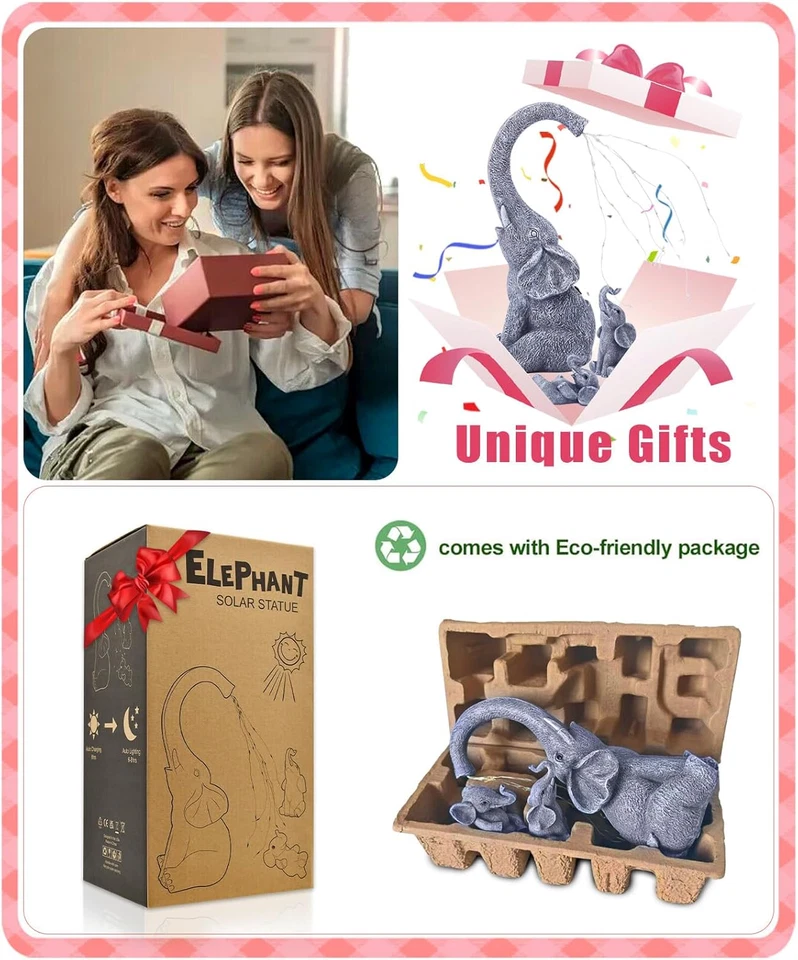 Estátuas de elefante solar para decoração de jardim: esculturas ao ar livre para ornamentos de gramado - - Imagem 2 de 4