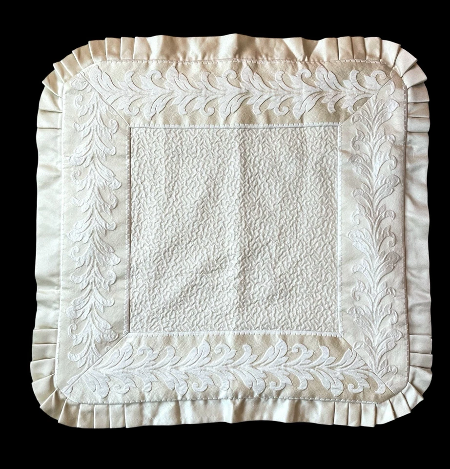 J. QUEEN NEW YORK Marquis Ivory Euro Shams~Sculpted Damask~Folded Flange~28x28 - Image 3 of 4