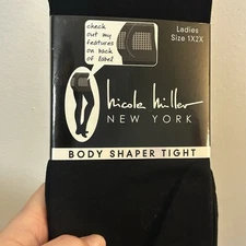 Nicole Miller Body Shaper Tights Plus Size Black New Plus Size 1x Lifts Tucks