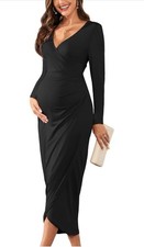 Womens Maternity Cocktail Bodycon Elegant Wrap Dress Length Pregnancy V-Neck
