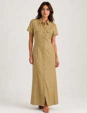 August Hale Silk Shirt Dress Womens 10 Tan NWT Safari Military Utility Career