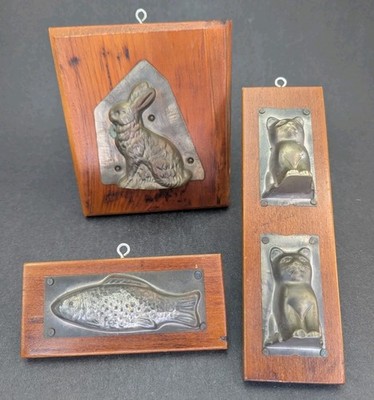 3 Loft Candy Co Wooden Plaque Mounted Molds Vintage Fish Cat Rabbit York PA