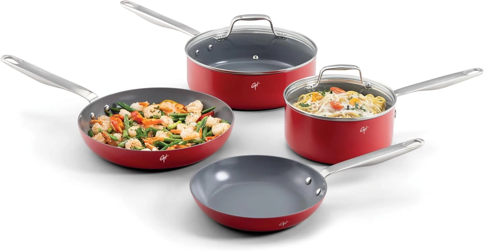 Nonstick 6-Piece Ceramic Cookware Set, Oven & Dishwasher Safe, Easy Clean