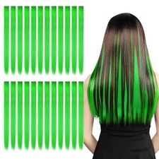 24PCS Colored Clip in Hair Extensions for Girls 20Inch Rainbow Green