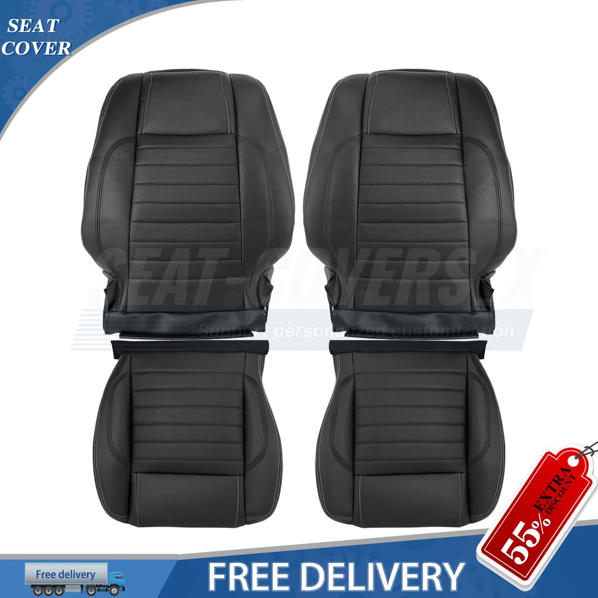 Funda De Asiento De Cuero Perforado Para Ford Mustang 2010-2014 - Lado Conductor, Negro
