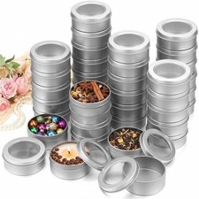 100 Pack 2 Ounce Metal Tin Cans Round Empty Container Salve Tins W/ Clear Lid