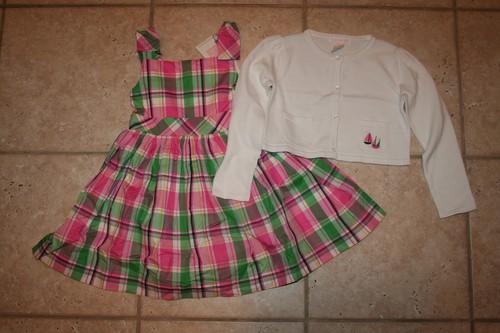 NWT Janie and Jack Girls Size 3 White Sweater Sailing Boats Pink Green Dress Set - Picture 1 of 4