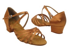 Women's West Coast Swing Dark Tan Satin Dance Shoes low Heel 1.5 Very Fine 70C