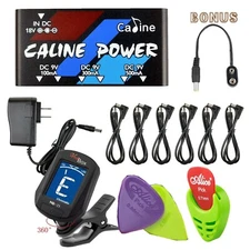 Caline CP-02 Mini Pedal Power Supply 6 Multiple Out + Guitar Clip on Tuner+Picks