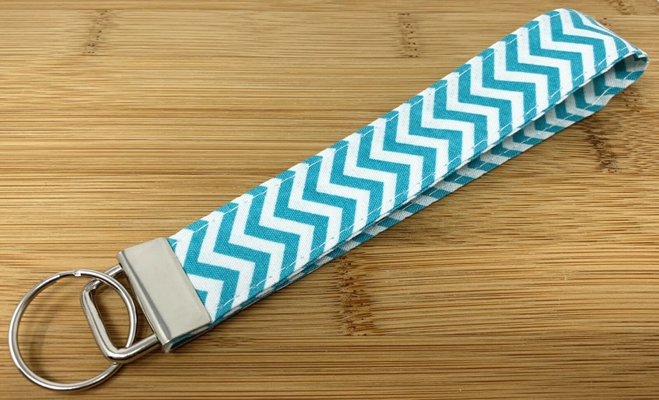 Custom Fabric Wristlet Key Fob key chain - Flower Chevron Polka Dots ...