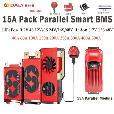 Daly Smart BMS 15A Parallel Module LiFePo4 Battery 4S-24S 12V 24V 48V 40-500A