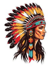 Native American Indian with headdress head dress Sticker Stickers Decal A1004