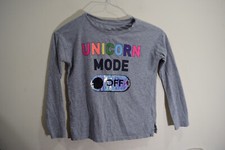 Gap Kids GIRLS M 8-10 130 Unicorn Mode Gray Rainbow Graphic L/S T-Shirt