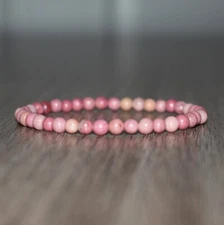 Natural Rhodonite Stone Dainty Bracelet 4mm Pink Gemstone Healing Bracelet Gift