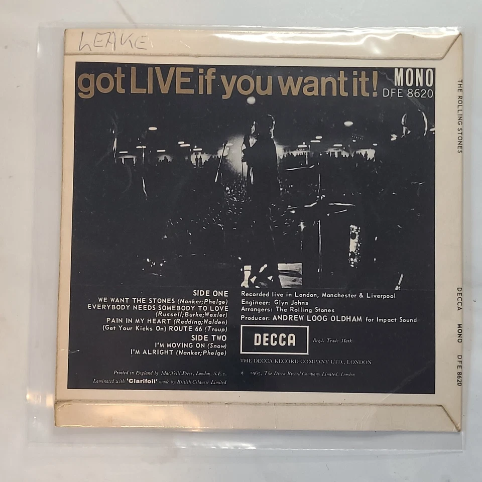 THE ROLLING STONES      "GOT LIVE IF YOU WANT IT!" VINYL 7" EP RECORDS NMINT VG+ - Image 2 of 4