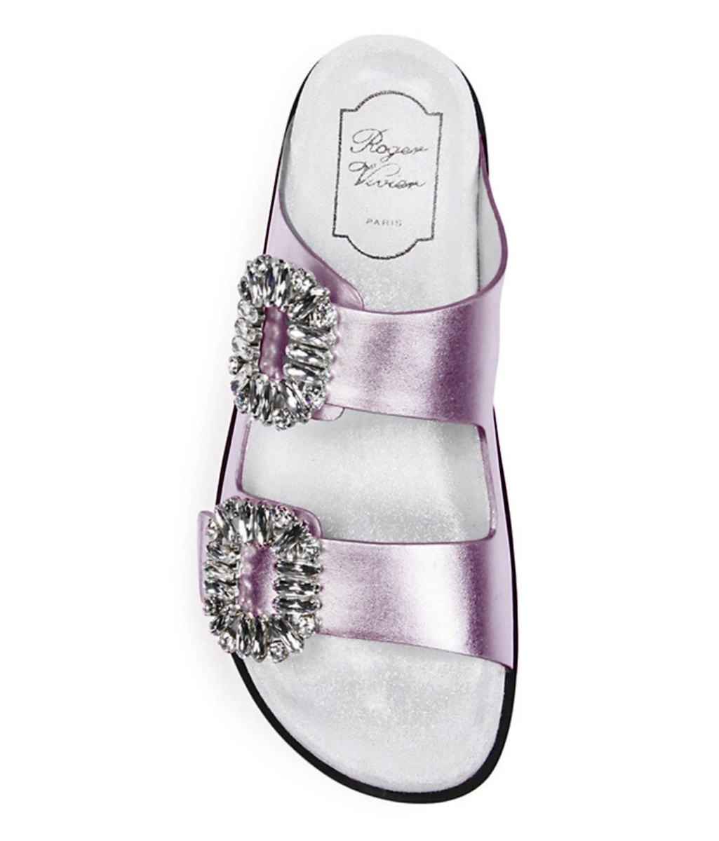 【ROGER VIVIER】 SLIDY VIV' RHINESTONE SANDALS ROGER VIVIER Purple Leather Slidy Viv' Strass Buckle Mules