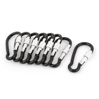 8pcs Black Metal Spring Loaded Closure Carabiner Clip Keyring Camping ...