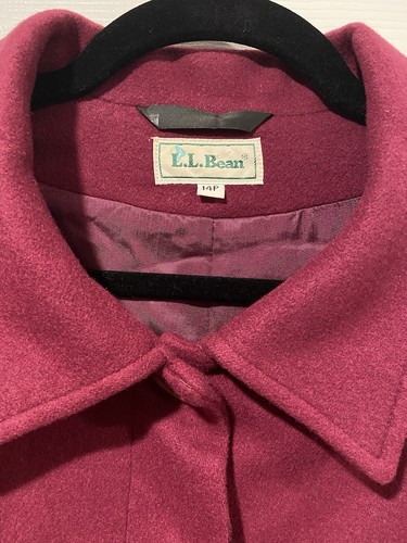 VTG L.L. Bean Cashmere Wool Lined Wine Blazer Pea Coat Button Down 80s Size 14P - Picture 2 of 11