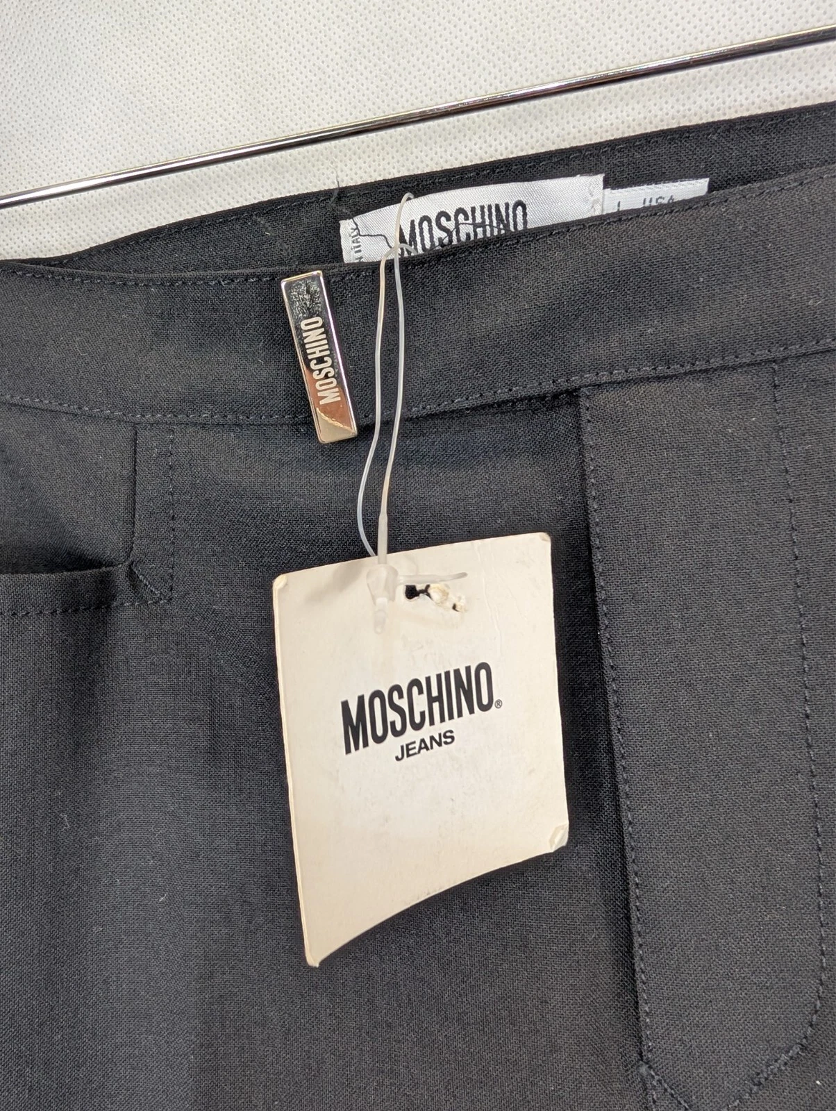 Moschino Jeans donna pantaloni neri taglia 8 Y2K gamba dritta eleganti ufficio nuovi con etichette